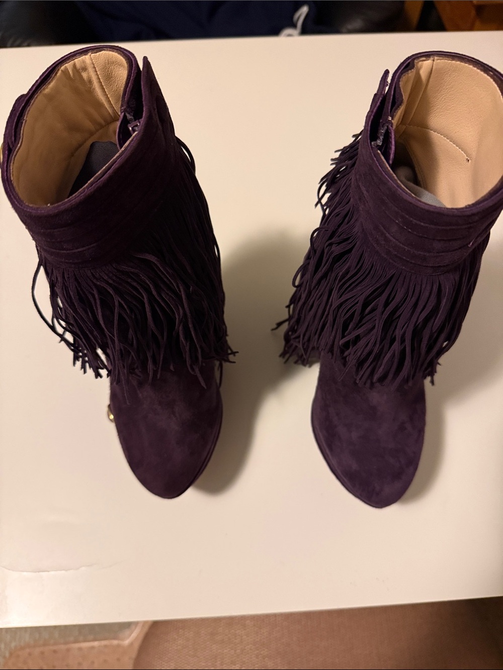 Nicholas Kirkwood Plum Suede Fringe Ankle Boots